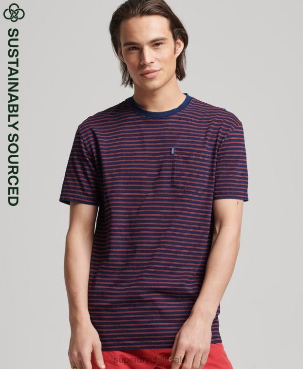 hombres Superdry rojo camiseta añil vintage con tiras 2R68Z4856