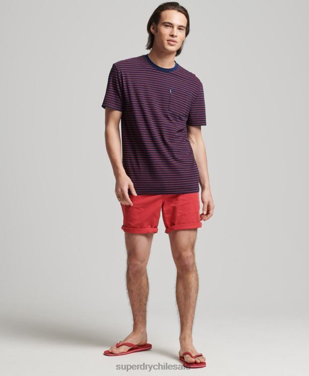 hombres Superdry rojo camiseta añil vintage con tiras 2R68Z4856