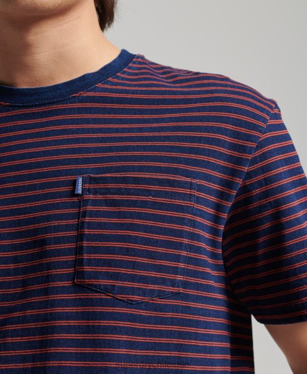 hombres Superdry rojo camiseta añil vintage con tiras 2R68Z4856