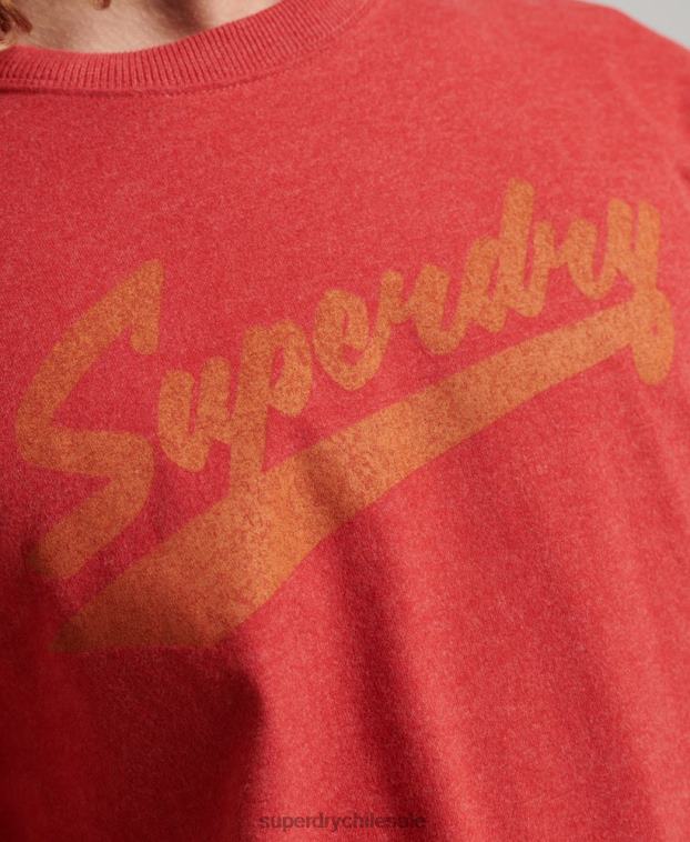 hombres Superdry rojo camiseta con texto de ciudad atlética 2R68Z4894