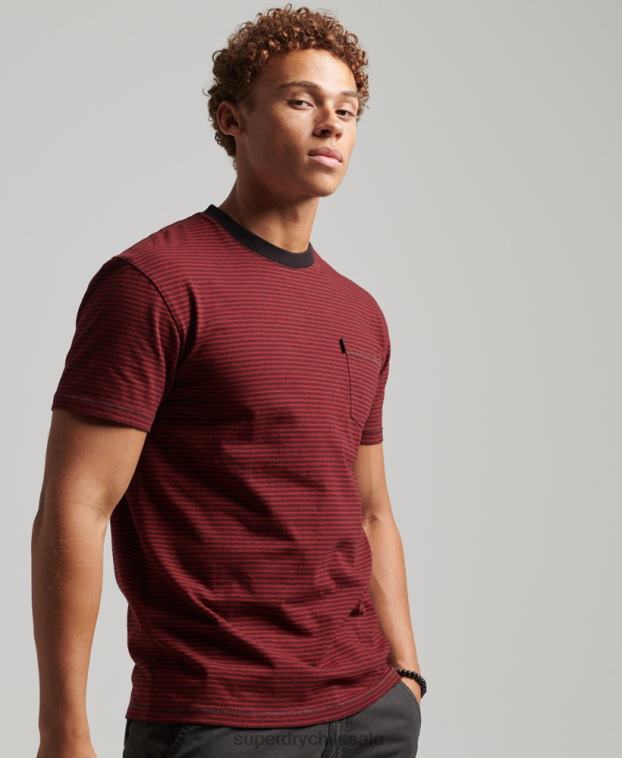 hombres Superdry rojo camiseta de rayas con bolsillo de algodón orgánico 2R68Z4944