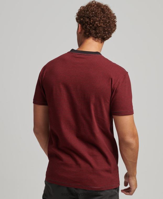 hombres Superdry rojo camiseta de rayas con bolsillo de algodón orgánico 2R68Z4944