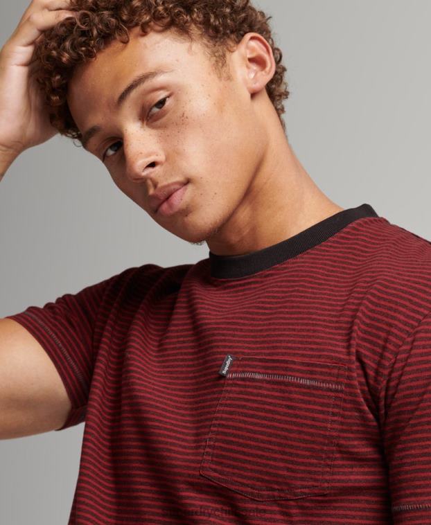 hombres Superdry rojo camiseta de rayas con bolsillo de algodón orgánico 2R68Z4944
