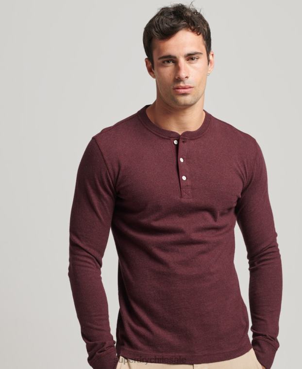 hombres Superdry rojo camiseta henley de manga larga de algodón orgánico 2R68Z6362