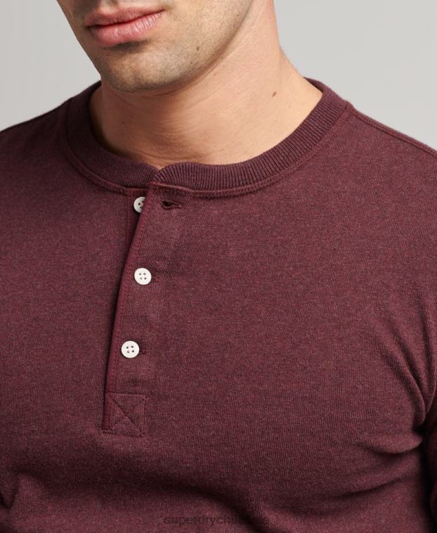 hombres Superdry rojo camiseta henley de manga larga de algodón orgánico 2R68Z6362