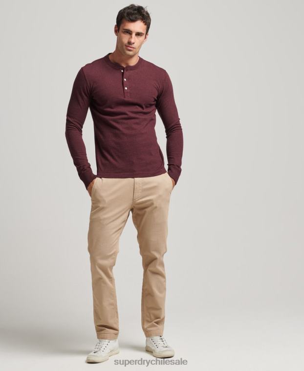 hombres Superdry rojo camiseta henley de manga larga de algodón orgánico 2R68Z6362