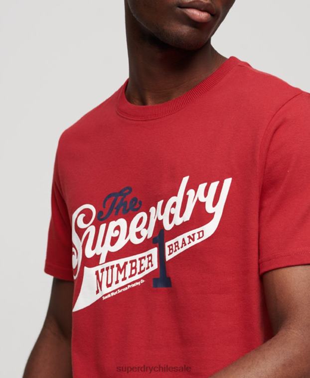hombres Superdry rojo camiseta universitaria vintage con guión 2R68Z88
