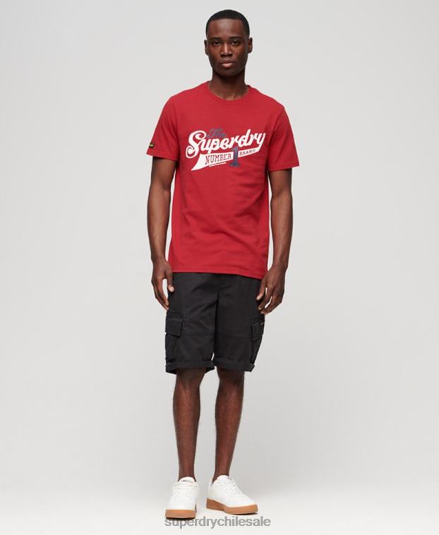 hombres Superdry rojo camiseta universitaria vintage con guión 2R68Z88