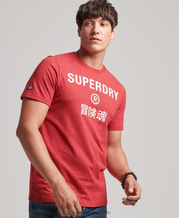 hombres Superdry rojo playera jaspeada con logo corporativo vintage 2R68Z4826