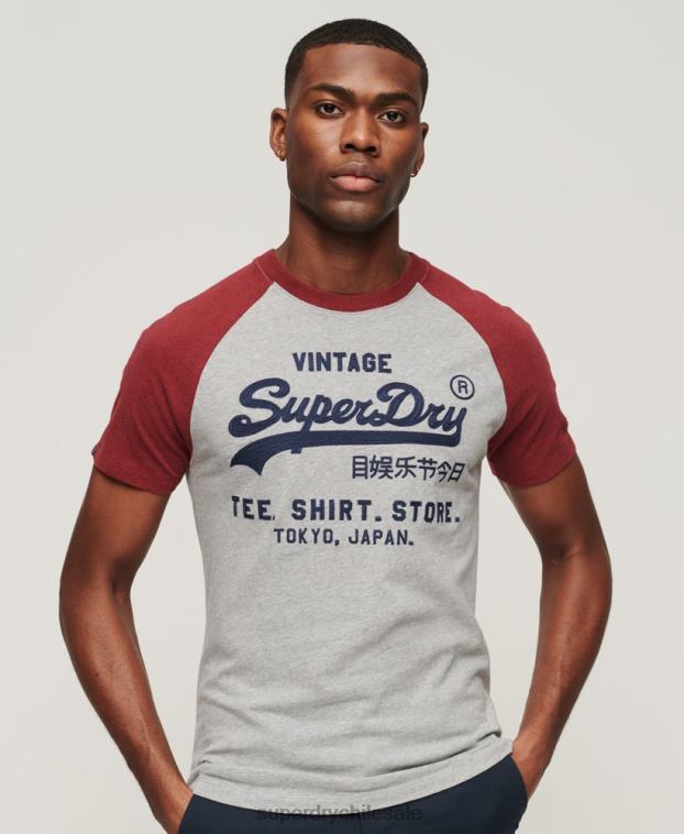 hombres Superdry rojo playera raglán vintage con logo de tienda 2R68Z72