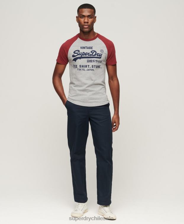 hombres Superdry rojo playera raglán vintage con logo de tienda 2R68Z72