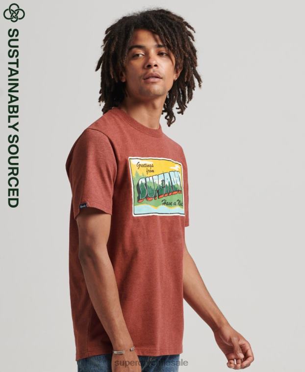 hombres Superdry rojo postal de viaje camiseta gráfica 2R68Z4820