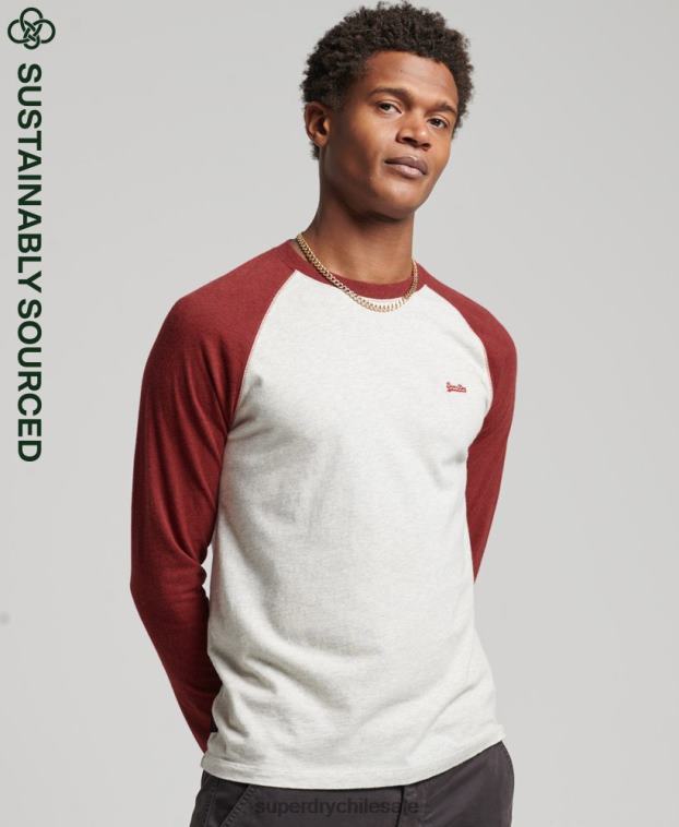 hombres Superdry rojo top básico de béisbol de manga larga de algodón orgánico 2R68Z1518