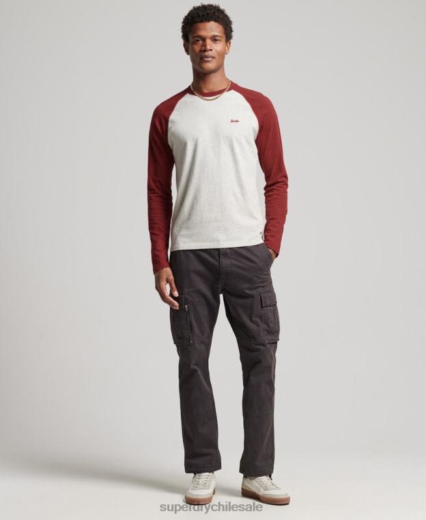 hombres Superdry rojo top básico de béisbol de manga larga de algodón orgánico 2R68Z1518