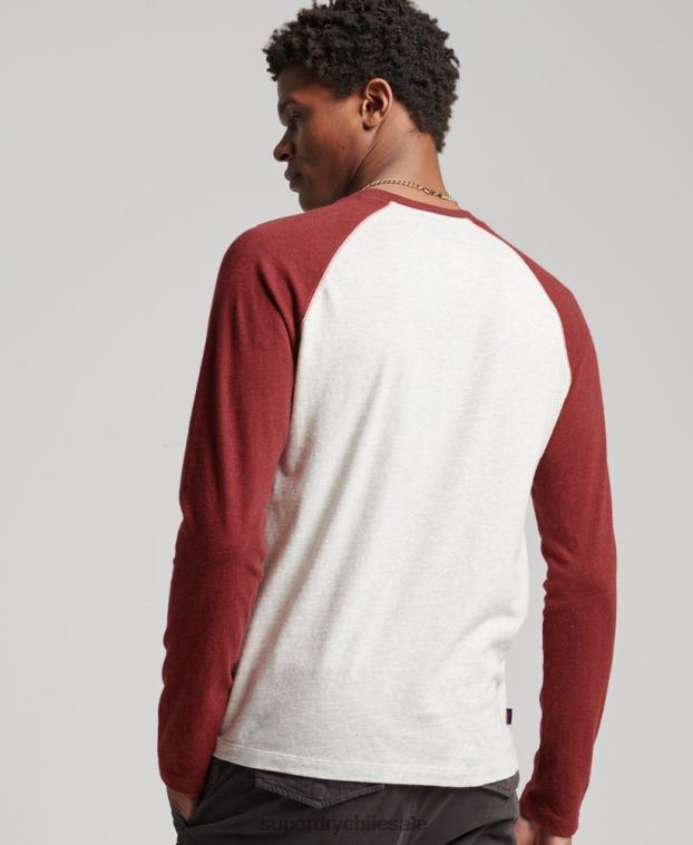 hombres Superdry rojo top básico de béisbol de manga larga de algodón orgánico 2R68Z1518