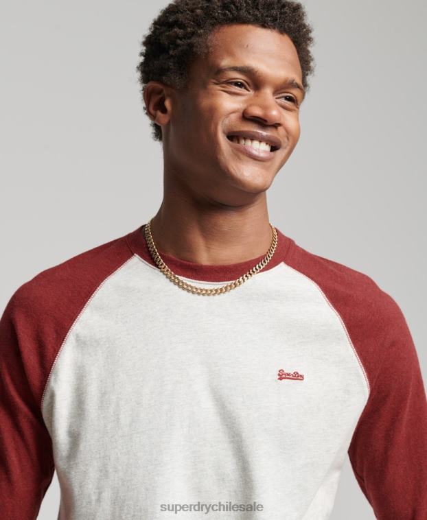 hombres Superdry rojo top básico de béisbol de manga larga de algodón orgánico 2R68Z1518