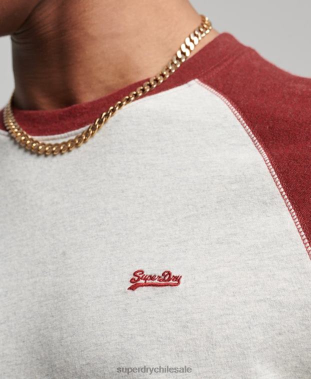hombres Superdry rojo top básico de béisbol de manga larga de algodón orgánico 2R68Z1518