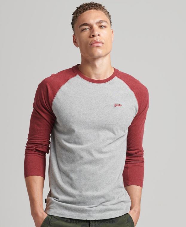 hombres Superdry rojo top básico de béisbol de manga larga de algodón orgánico 2R68Z1527