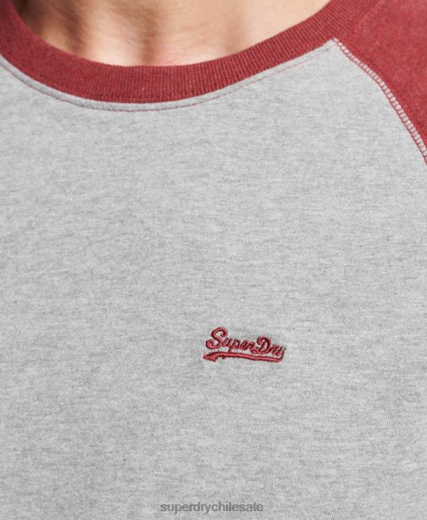 hombres Superdry rojo top básico de béisbol de manga larga de algodón orgánico 2R68Z1527