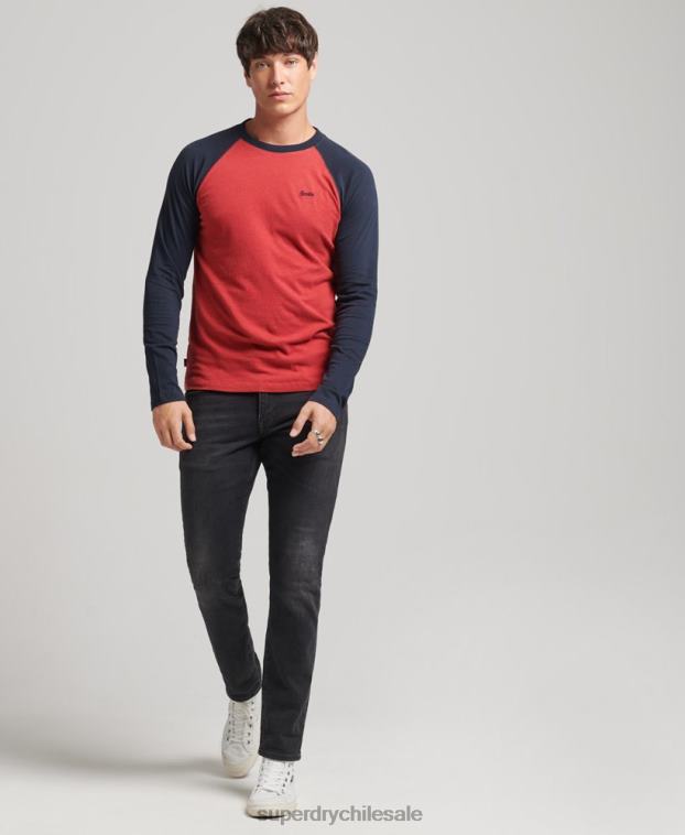 hombres Superdry rojo top básico de béisbol de manga larga de algodón orgánico 2R68Z1577