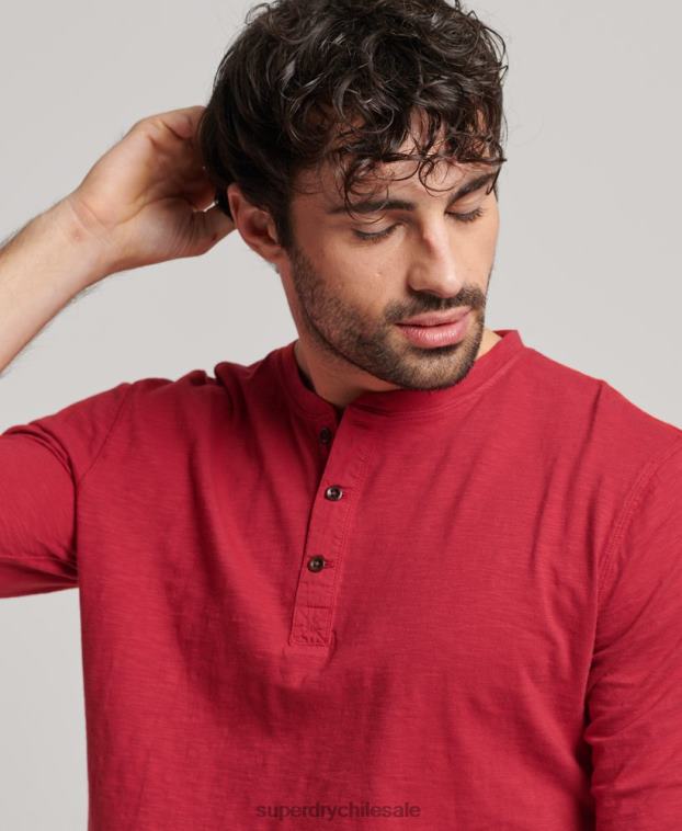 hombres Superdry rojo top de manga larga flameado sobreteñido 2R68Z1492