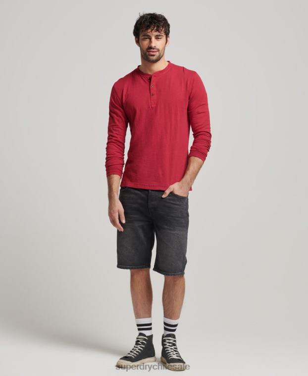 hombres Superdry rojo top de manga larga flameado sobreteñido 2R68Z1492