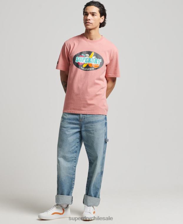 hombres Superdry rosa camiseta surfera ranchera vintage 2R68Z4854