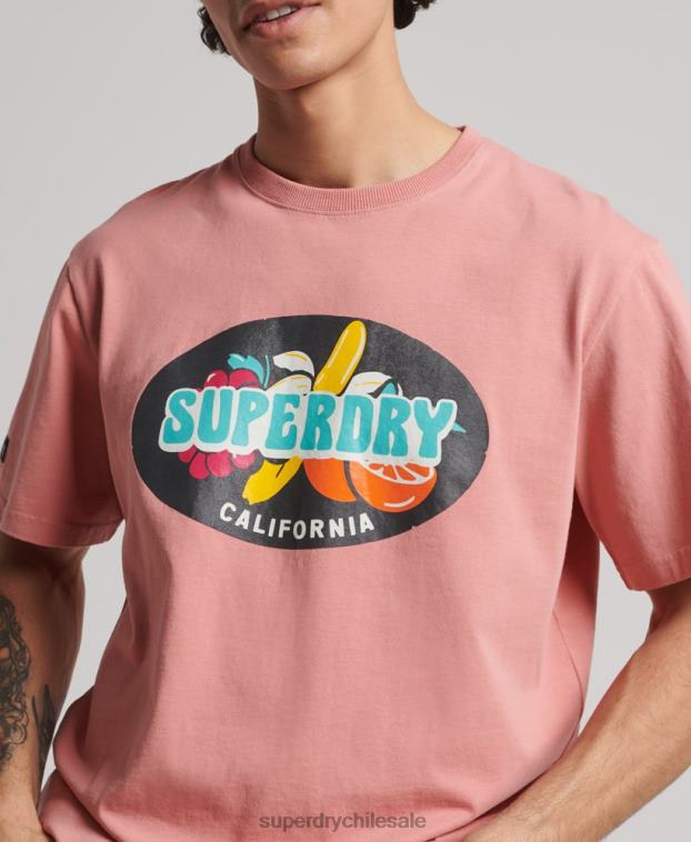 hombres Superdry rosa camiseta surfera ranchera vintage 2R68Z4854