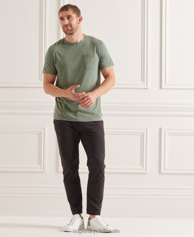 hombres Superdry verde camiseta de algodón orgánico con cuello redondo y bolsillo flameado 2R68Z4879