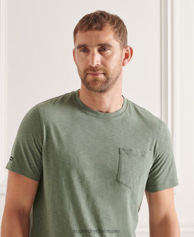 hombres Superdry verde camiseta de algodón orgánico con cuello redondo y bolsillo flameado 2R68Z4879