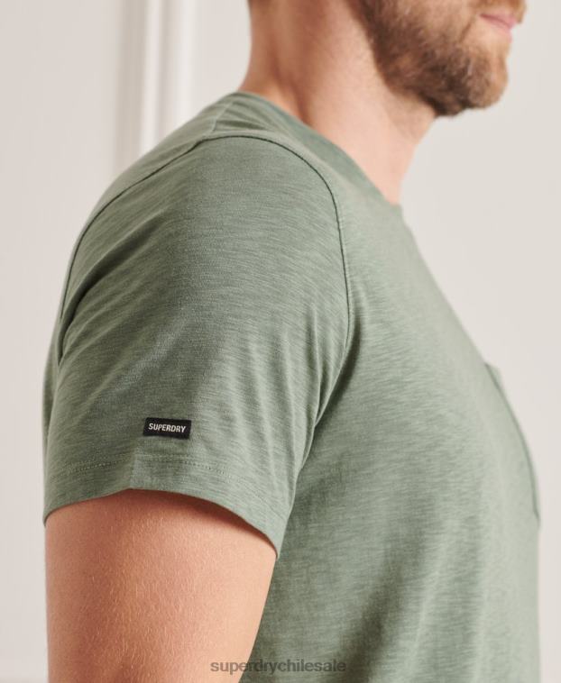 hombres Superdry verde camiseta de algodón orgánico con cuello redondo y bolsillo flameado 2R68Z4879