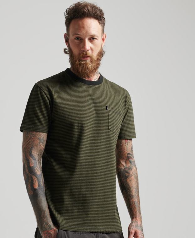 hombres Superdry verde camiseta de rayas con bolsillo de algodón orgánico 2R68Z4882