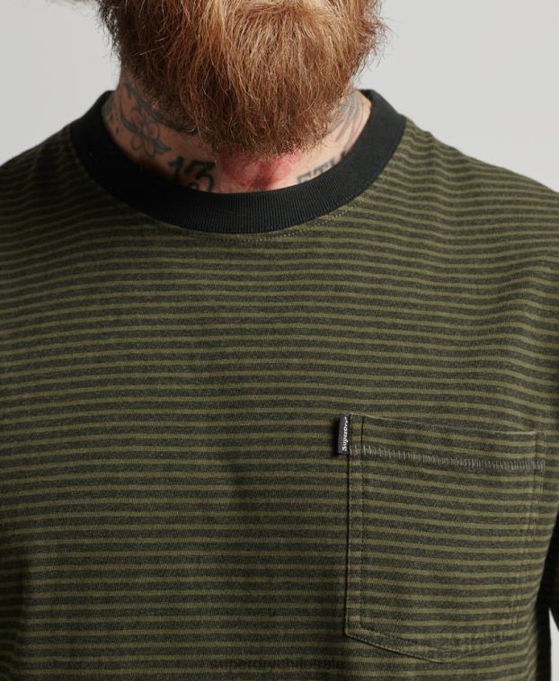 hombres Superdry verde camiseta de rayas con bolsillo de algodón orgánico 2R68Z4882