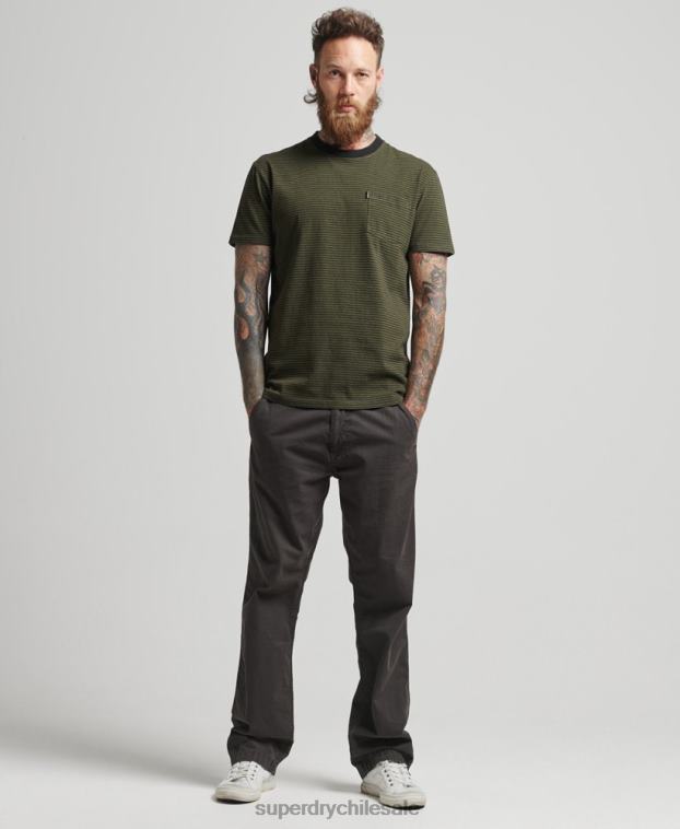 hombres Superdry verde camiseta de rayas con bolsillo de algodón orgánico 2R68Z4882