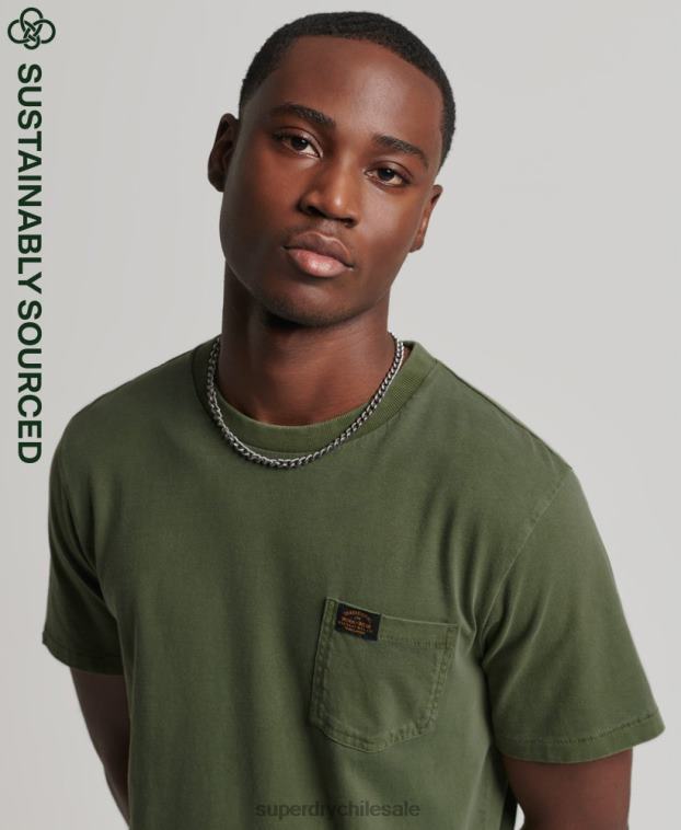 hombres Superdry verde camiseta de trabajo de algodón orgánico con bolsillo 2R68Z4929