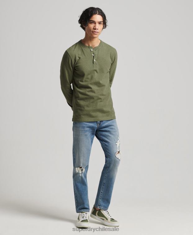 hombres Superdry verde camiseta henley de manga larga de algodón orgánico 2R68Z6428