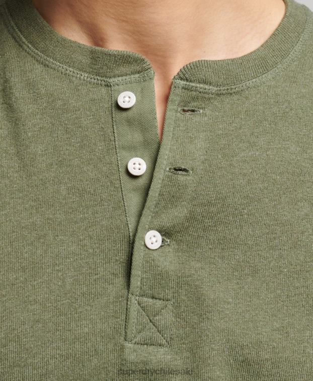 hombres Superdry verde camiseta henley de manga larga de algodón orgánico 2R68Z6428