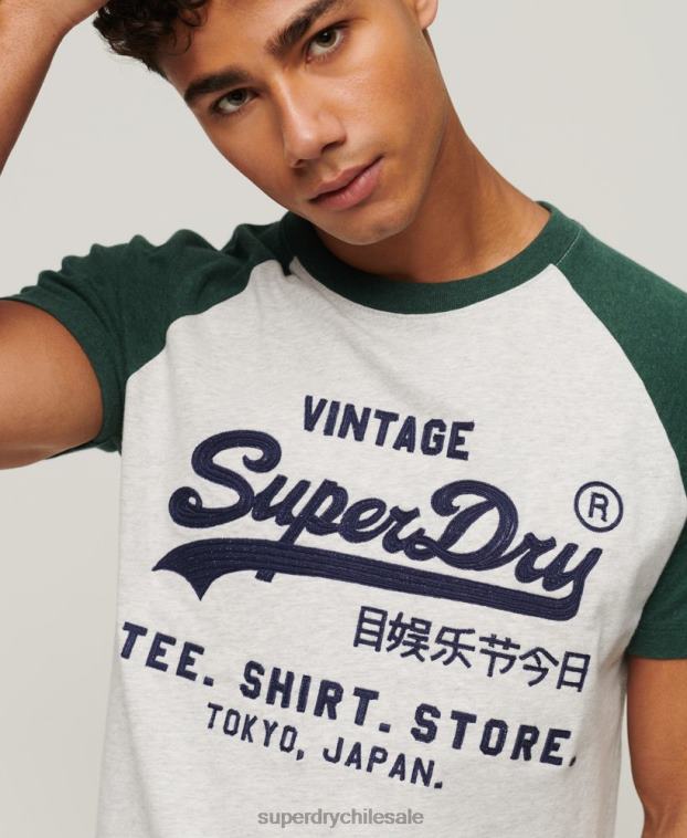 hombres Superdry verde playera raglán vintage con logo de tienda 2R68Z51
