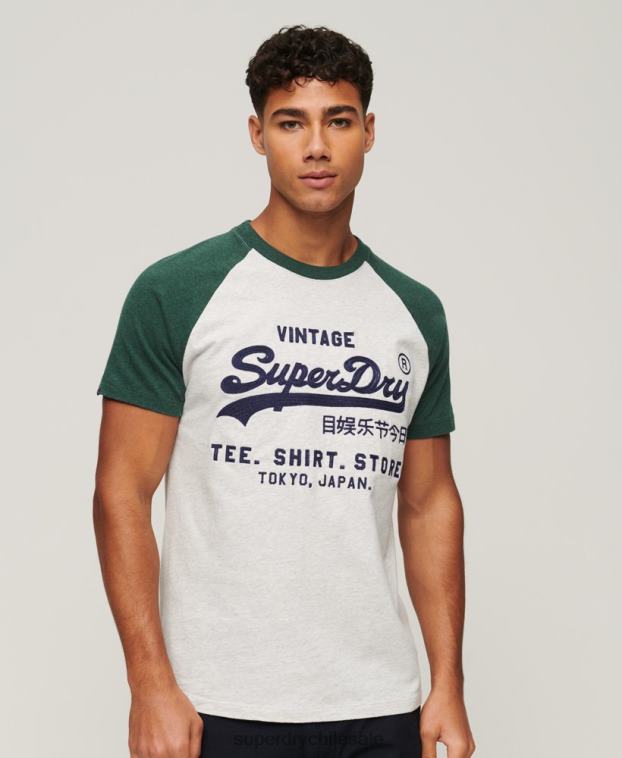 hombres Superdry verde playera raglán vintage con logo de tienda 2R68Z51