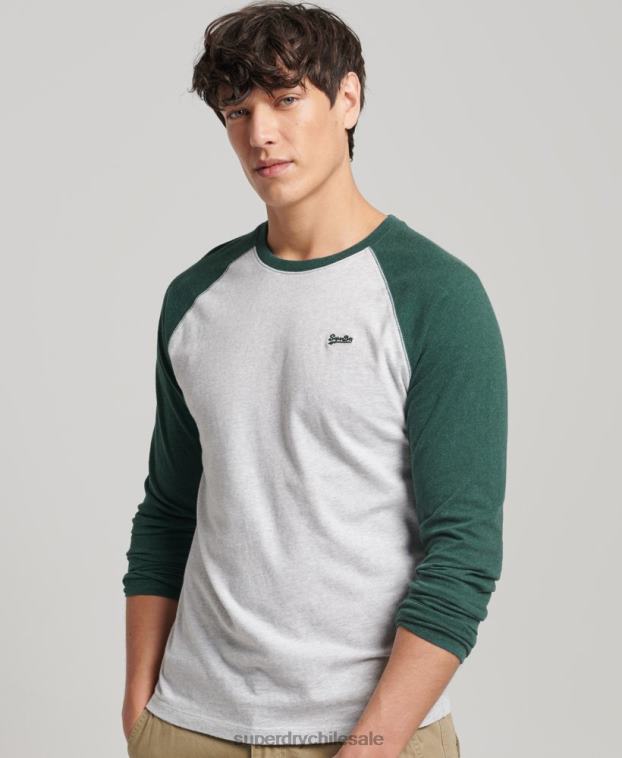 hombres Superdry verde top básico de béisbol de manga larga de algodón orgánico 2R68Z1464