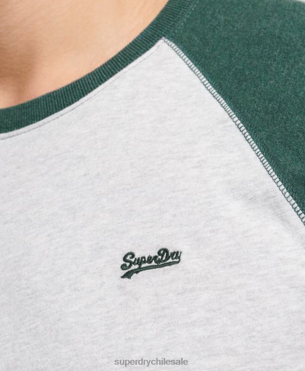 hombres Superdry verde top básico de béisbol de manga larga de algodón orgánico 2R68Z1464