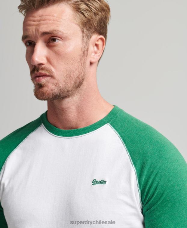 hombres Superdry verde top básico de béisbol de manga larga de algodón orgánico 2R68Z1496