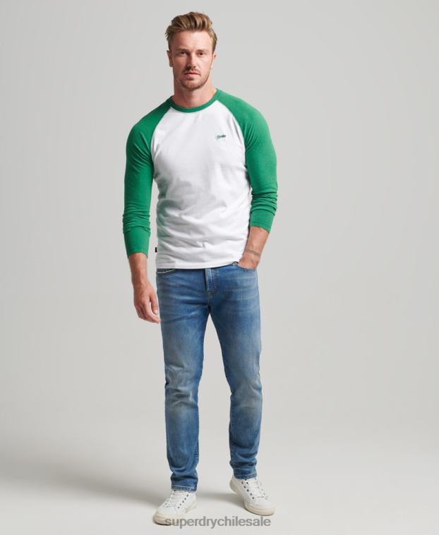 hombres Superdry verde top básico de béisbol de manga larga de algodón orgánico 2R68Z1496