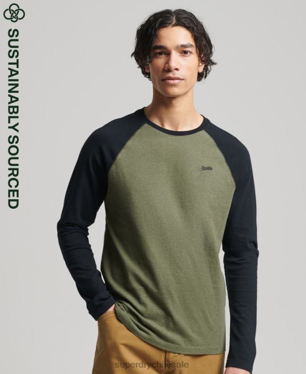 hombres Superdry verde top básico de béisbol de manga larga de algodón orgánico 2R68Z1557