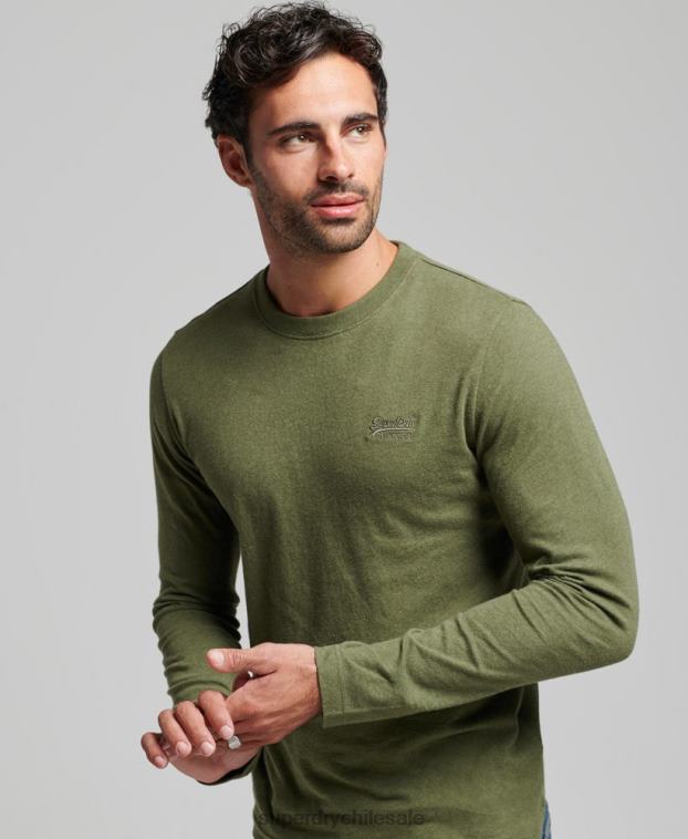 hombres Superdry verde top de algodón orgánico con logo vintage bordado 2R68Z1477