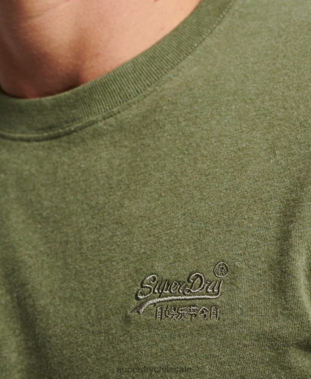 hombres Superdry verde top de algodón orgánico con logo vintage bordado 2R68Z1477