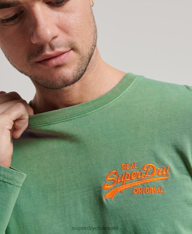 hombres Superdry verde top de manga larga neón con logo vintage 2R68Z1507