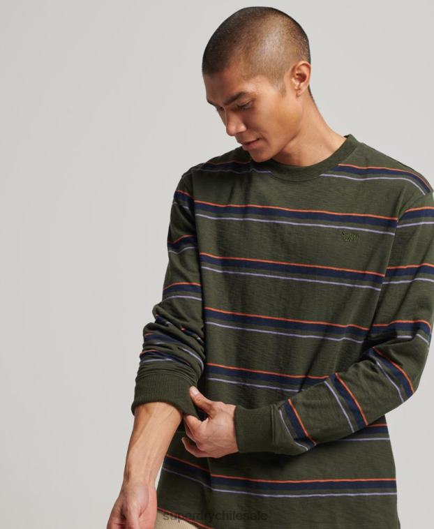 hombres Superdry verde top de rayas texturizadas vintage de algodón orgánico 2R68Z1480