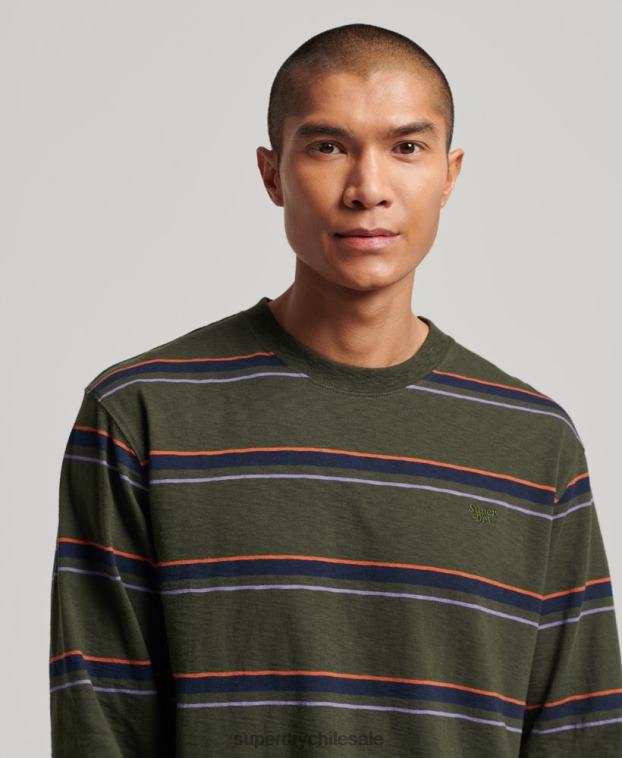 hombres Superdry verde top de rayas texturizadas vintage de algodón orgánico 2R68Z1480