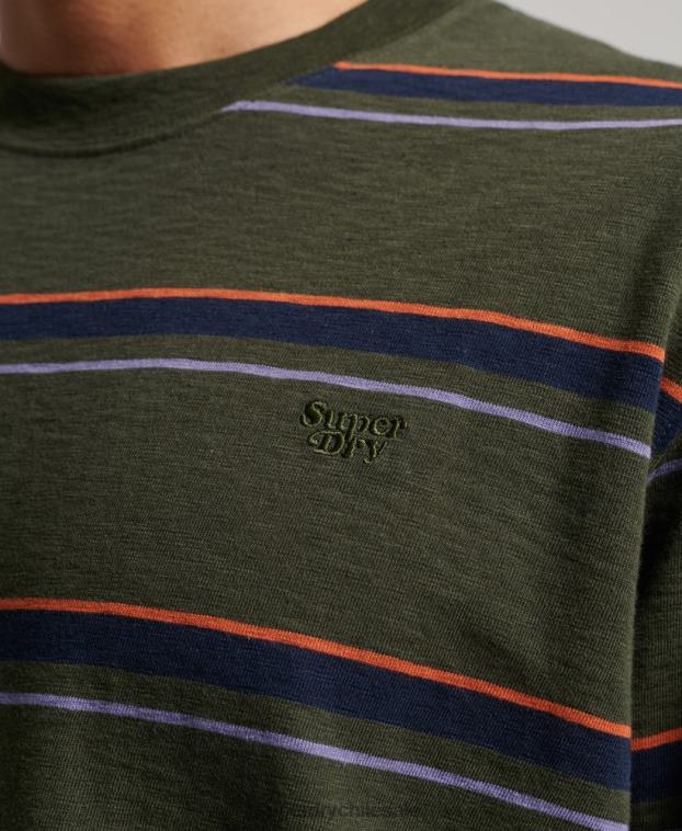 hombres Superdry verde top de rayas texturizadas vintage de algodón orgánico 2R68Z1480